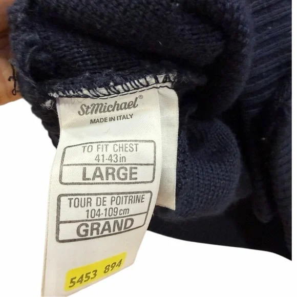 VTG St. Michael Sea & Breeze Italy Wool Blend Cardigan Sweater Navy Blue L - Picture 5 of 12